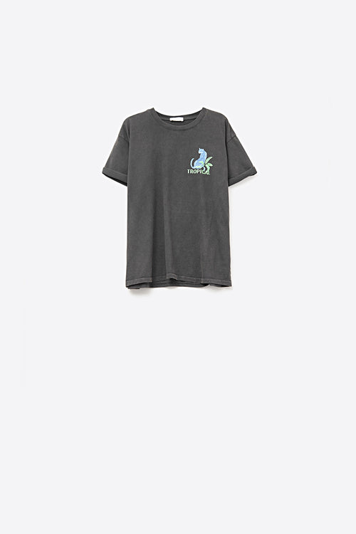 Black t-shirt made in Italy with tropical graphic print — view 1 of 2