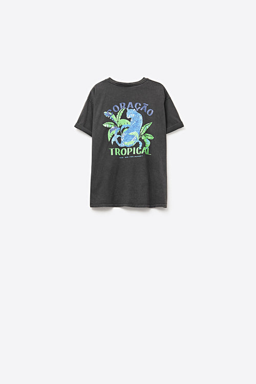 Black t-shirt made in Italy with tropical graphic print — view 2 of 2