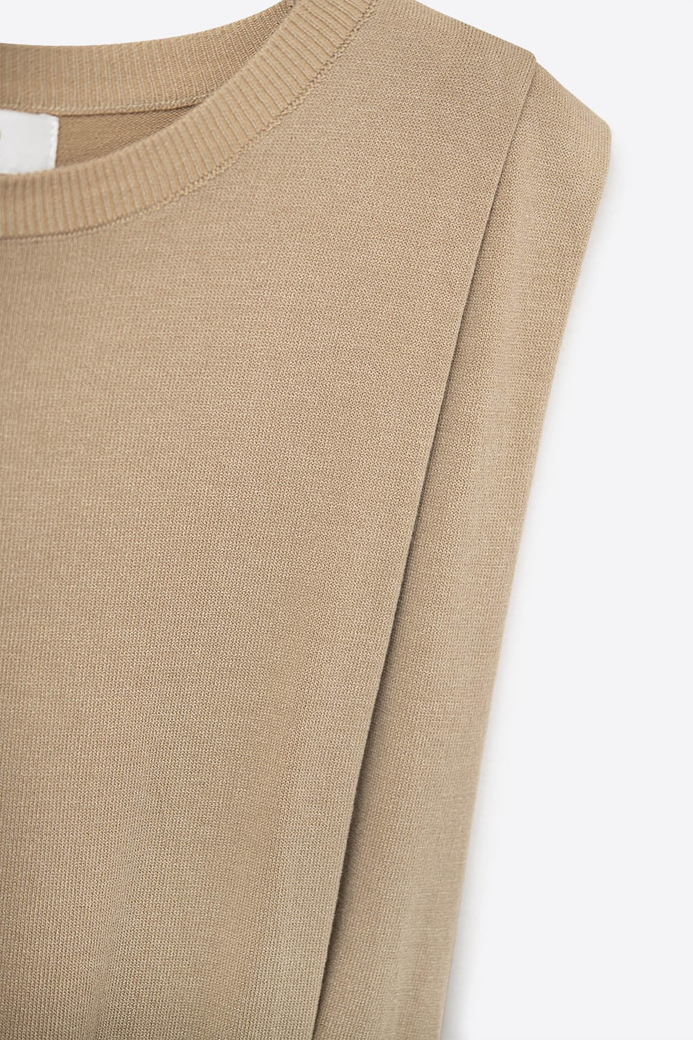 UNIKCOSA Sleeveless knit top with draped shoulders in camel