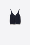 Navy Knit Buttoned Crop Top