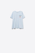 Blue T-shirt with La Cerise Market Saint-Tropez graphic