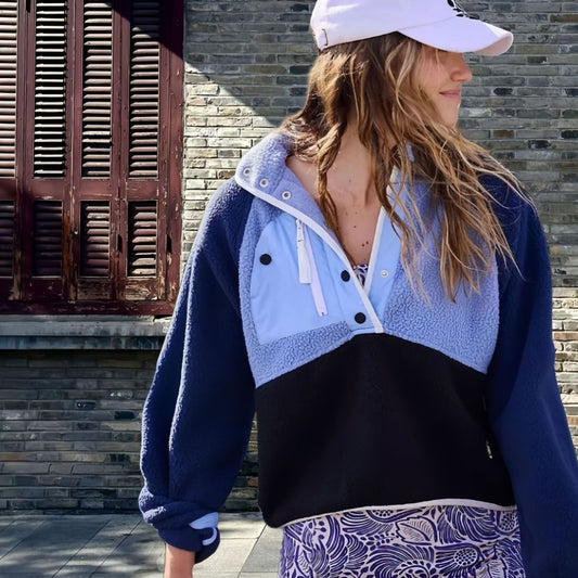 UNIKCOSA Velora Contrast Lapel Fleece Sweater Medium Weight💫