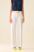 White Straight Leg pants With Front Pockets