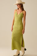 Ruffle Maxi Dress With Slit in Green color