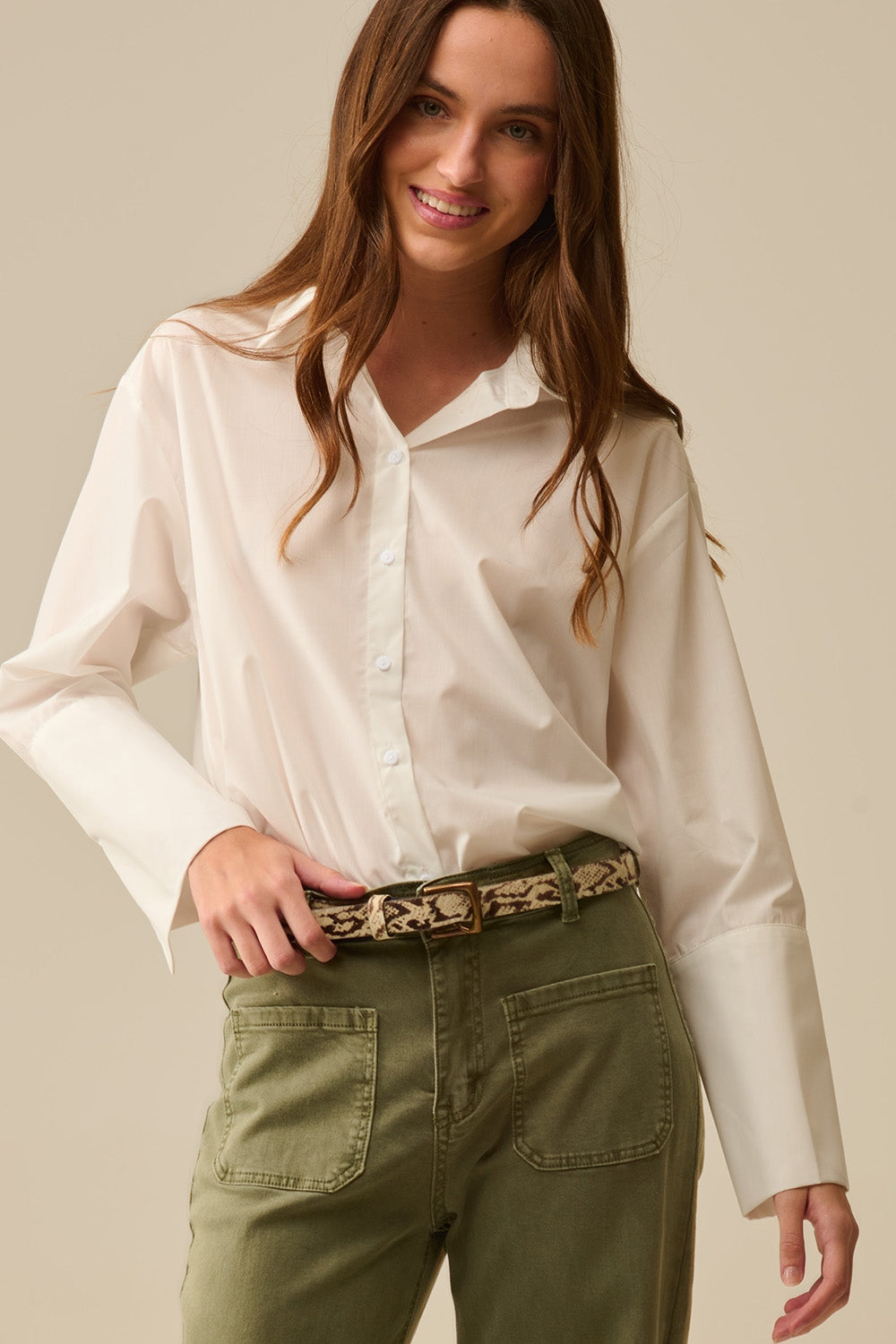 white poplin shirt with extra-wide cuffs