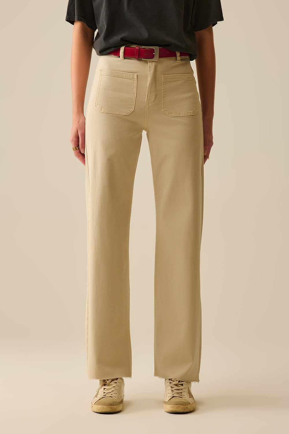 wide leg pants with front pockets in beige