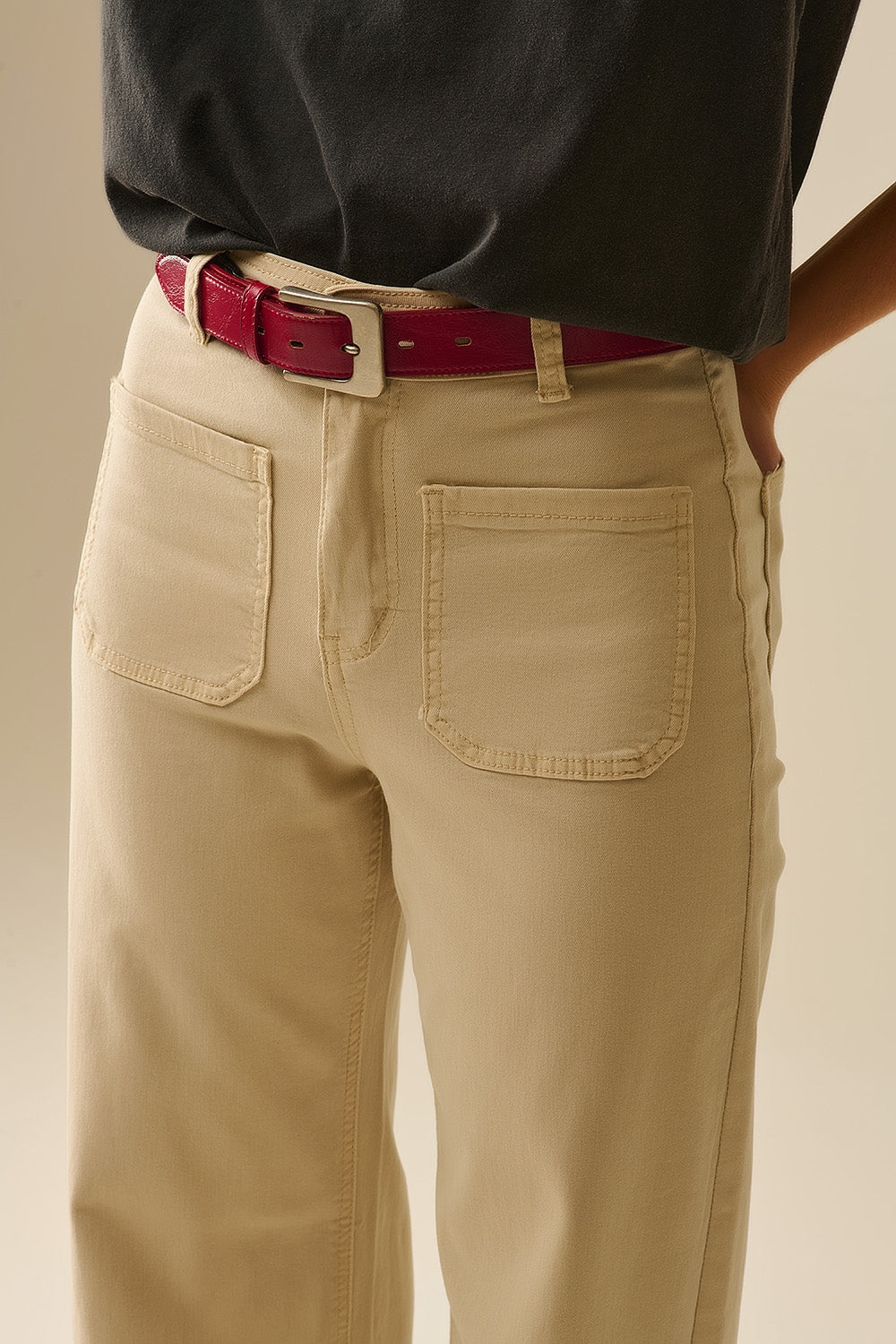 wide leg pants with front pockets in beige