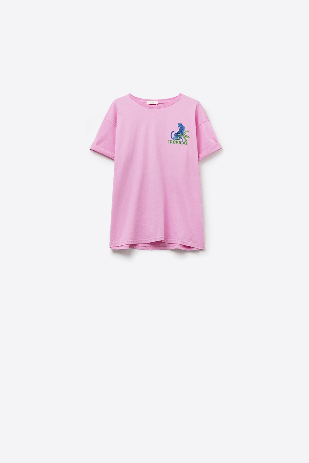 UNIKCOSA Pink t-shirt made in Italy with tropical graphic print