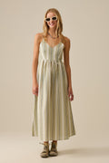 Striped V-Neck Strappy Dress in Green