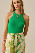 Green Tank Top with Ribbed Underarm Detail