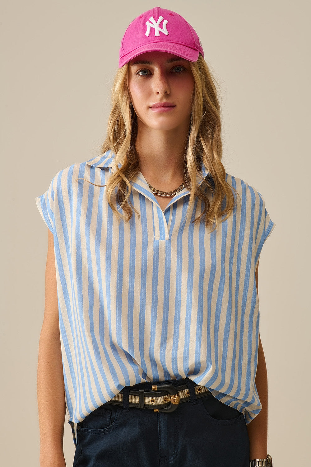 Striped dropped sleeves Blouse in Blue
