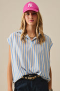 Striped dropped sleeves Blouse in Blue