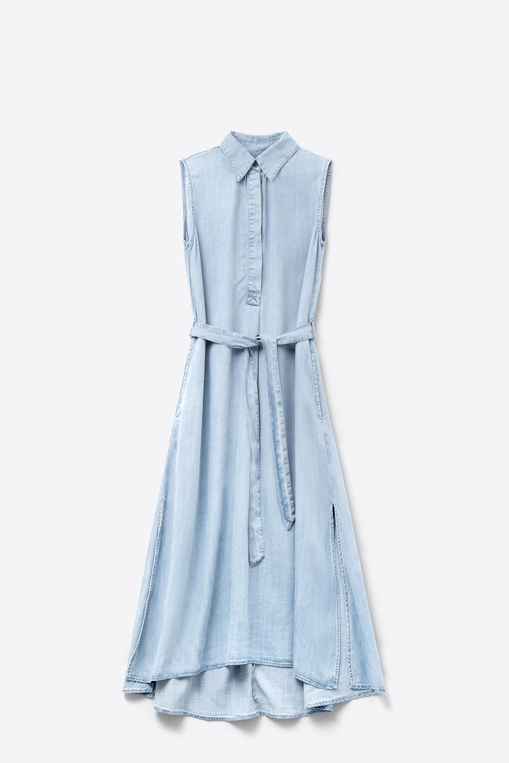 Sleeveless tencel fabric shirt dress in Blue