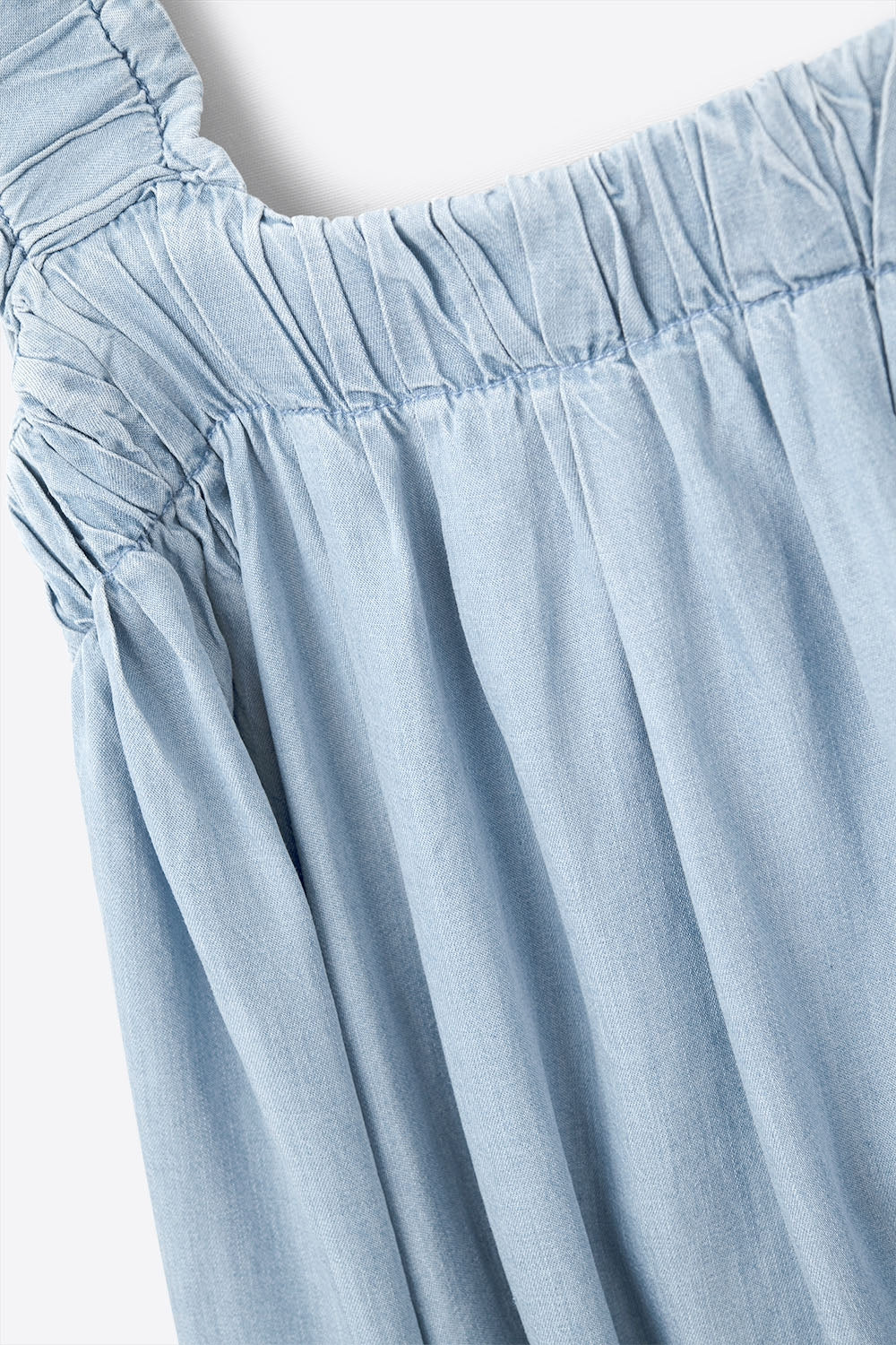 Light Blue maxi Dress with Ruffled Straps in tencel fabric