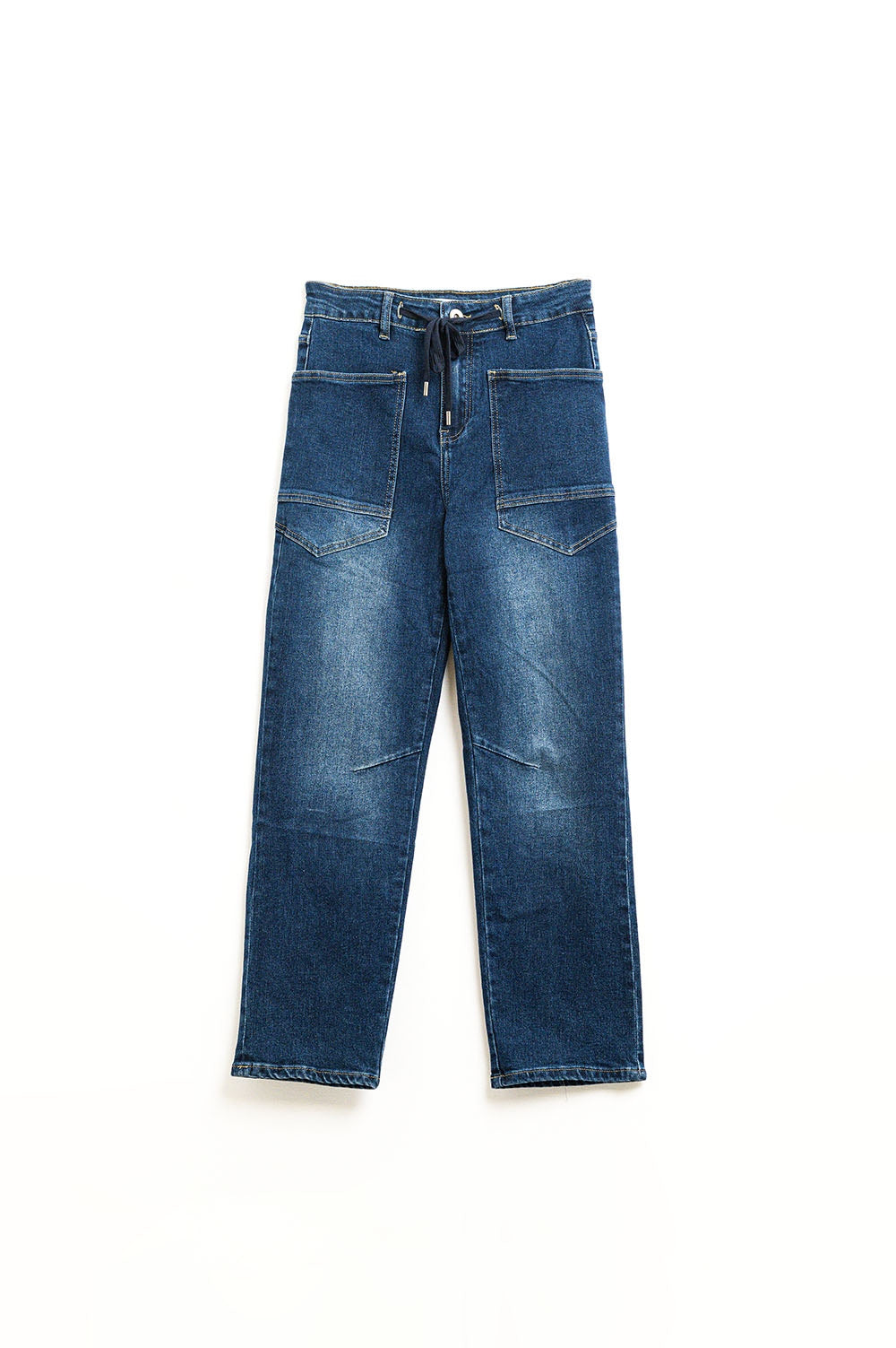Drawstring Waist Wide-Leg Jeans in Dark wash