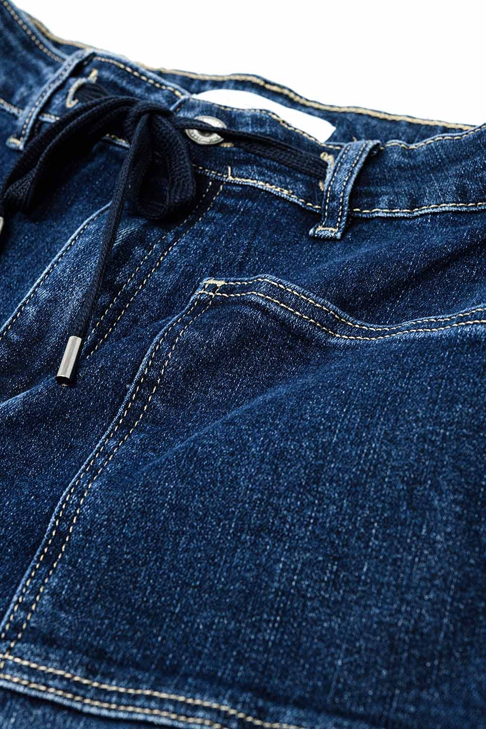 Drawstring Waist Wide-Leg Jeans in Dark wash