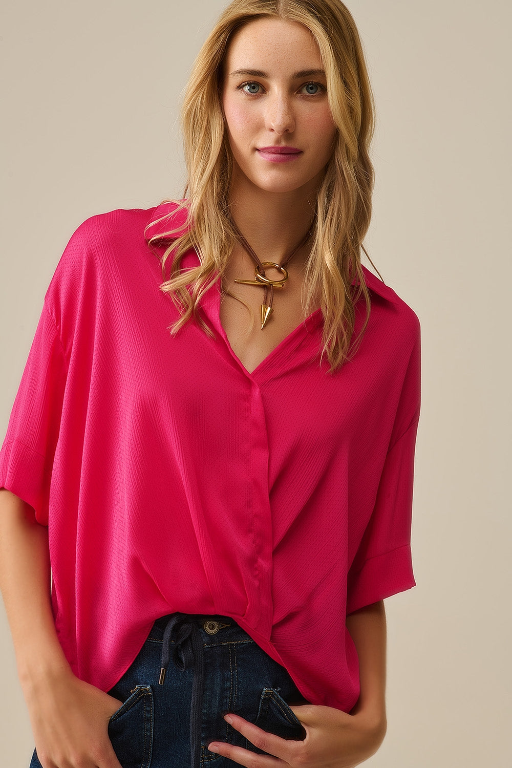 Wrap Front Shirt in Fuchsia