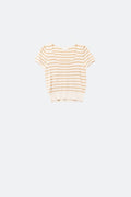 Square neck Stripped Sweater in beige and camel