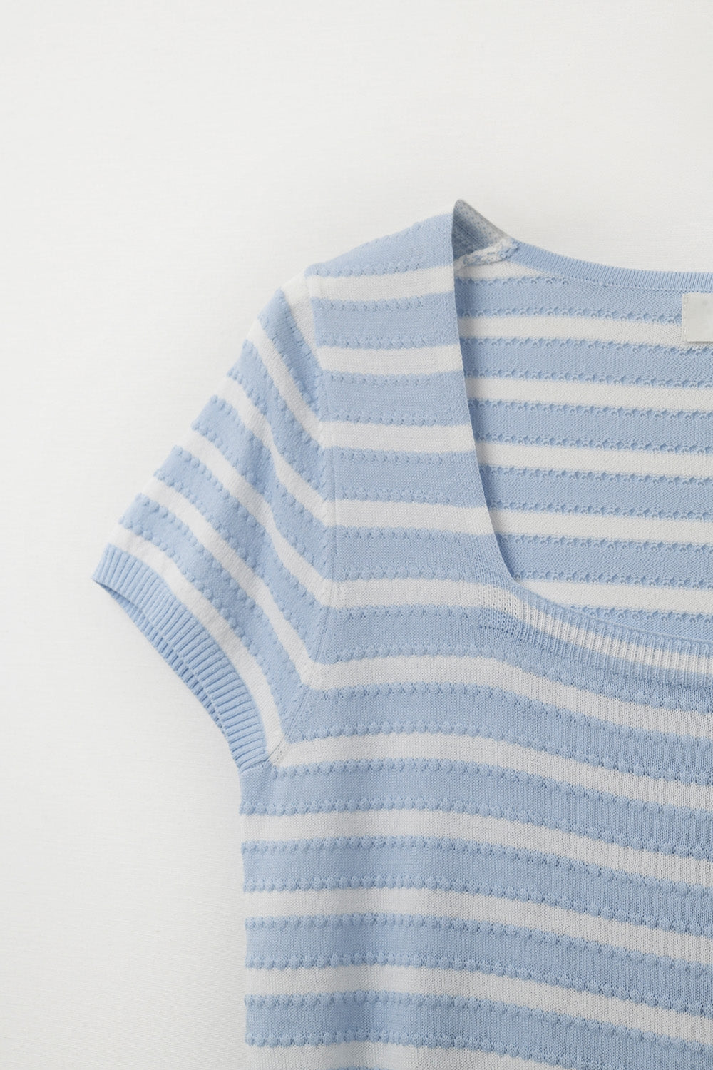 Square neck Stripped Sweater in baby blue and White