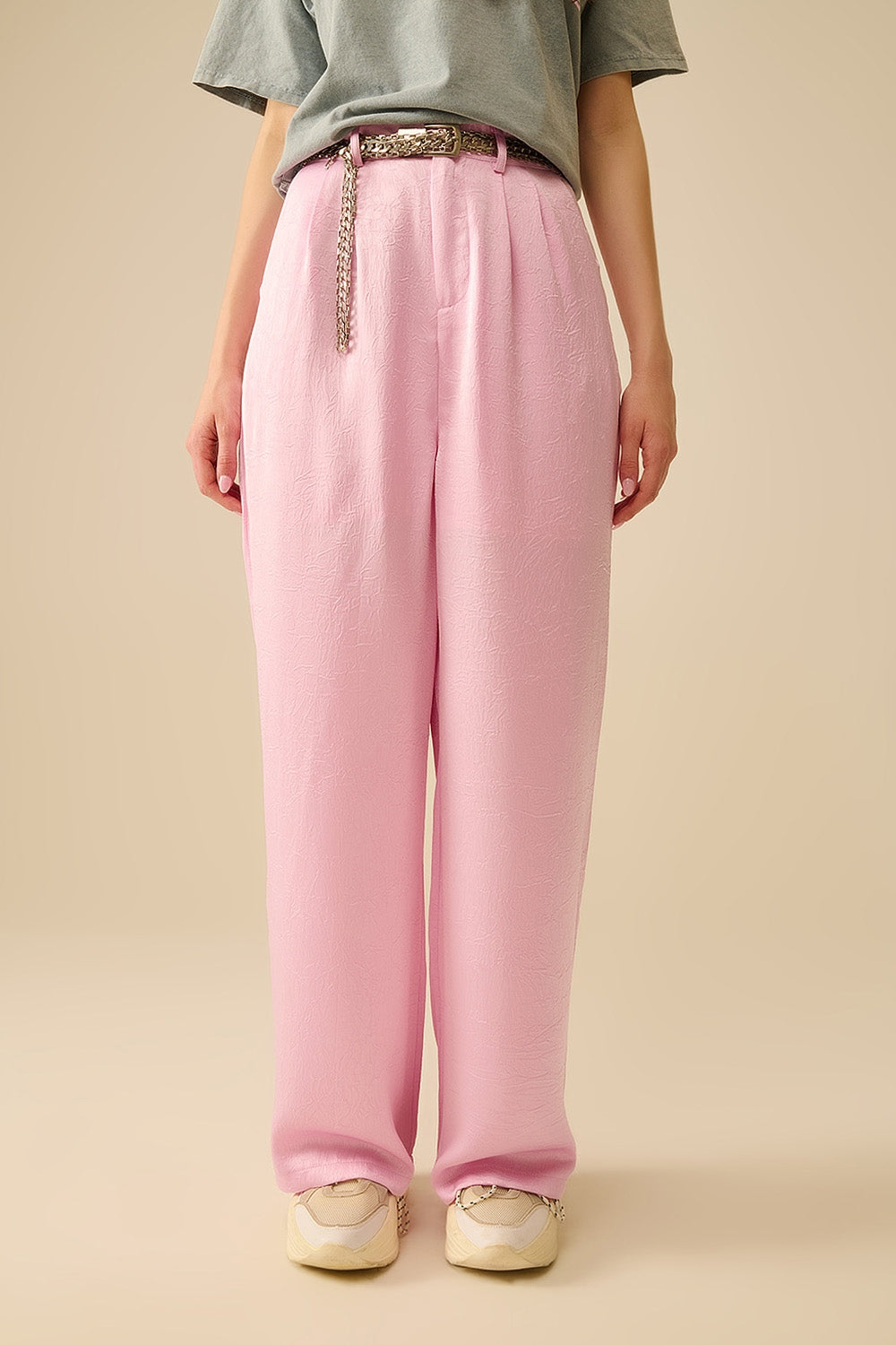 Tailored satin Pants With Wide Leg in Pink