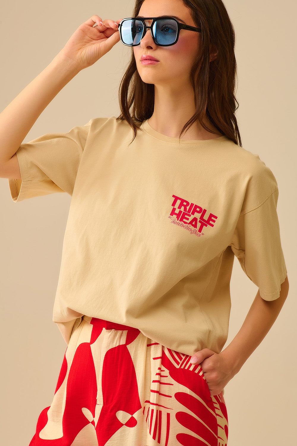 Beige relaxed fit Short Sleeve TRIPLE HEAT T-shirt