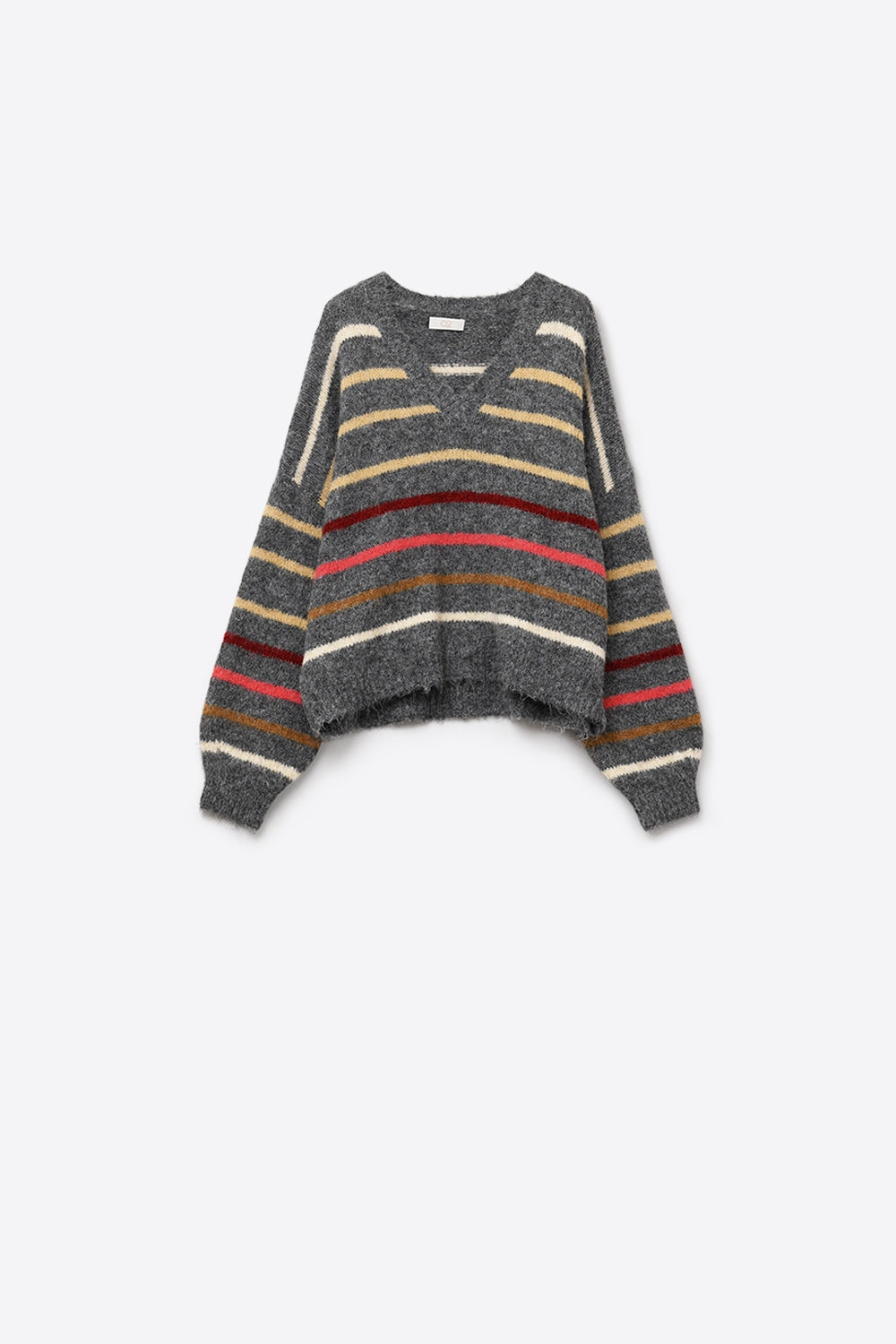 Grey Oversized Multicolor Stripe Sweater