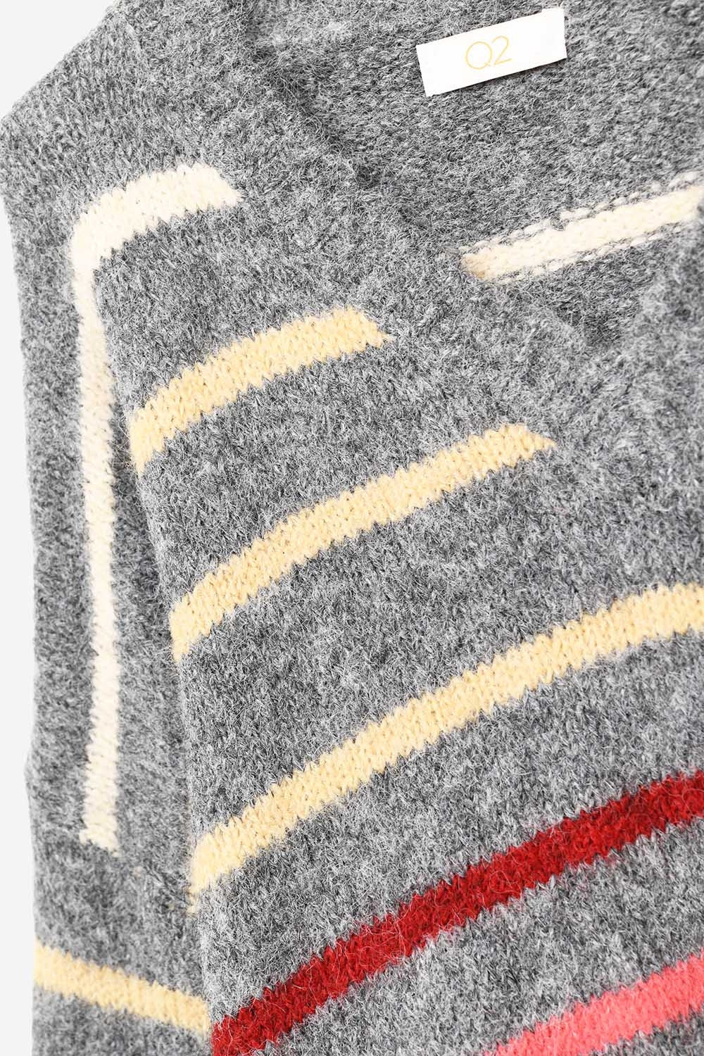 Grey Oversized Multicolor Stripe Sweater