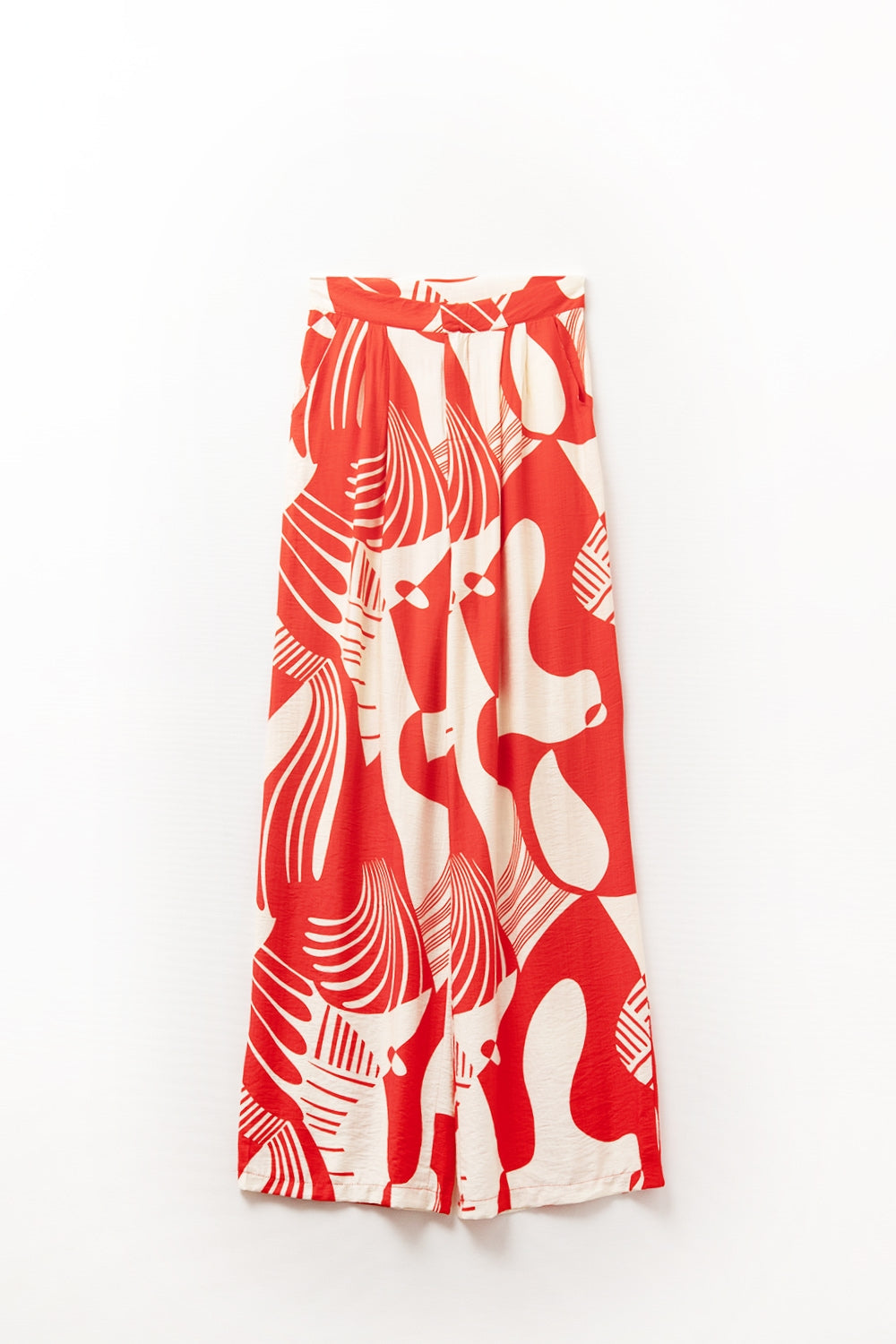 Red abstract print wide-leg trousers