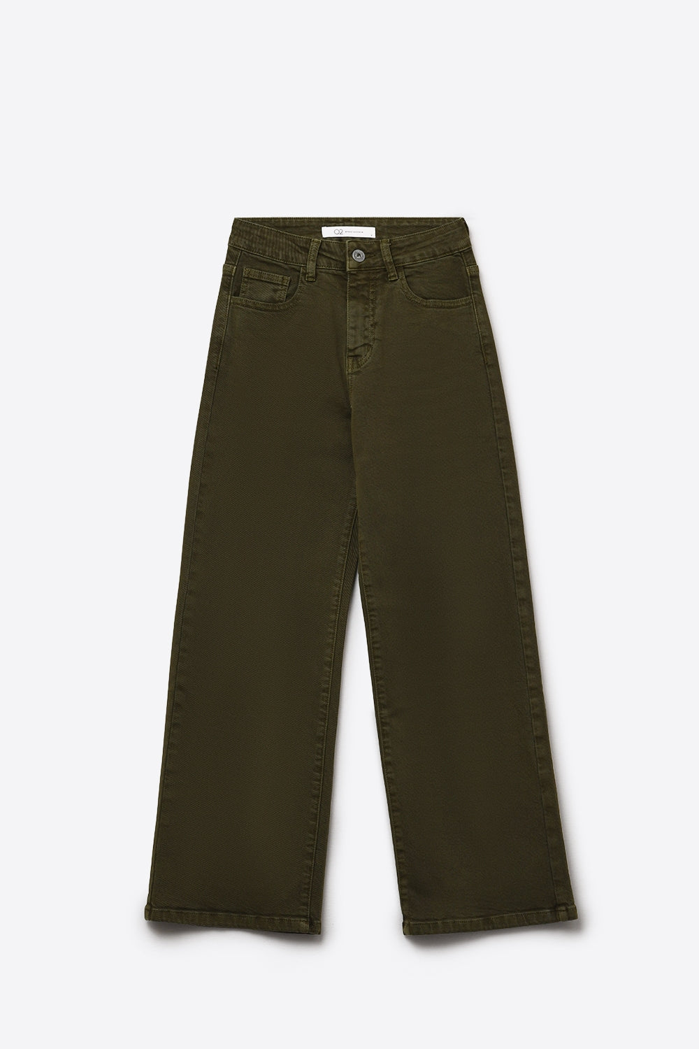 Cropped wide leg jeans in olive green