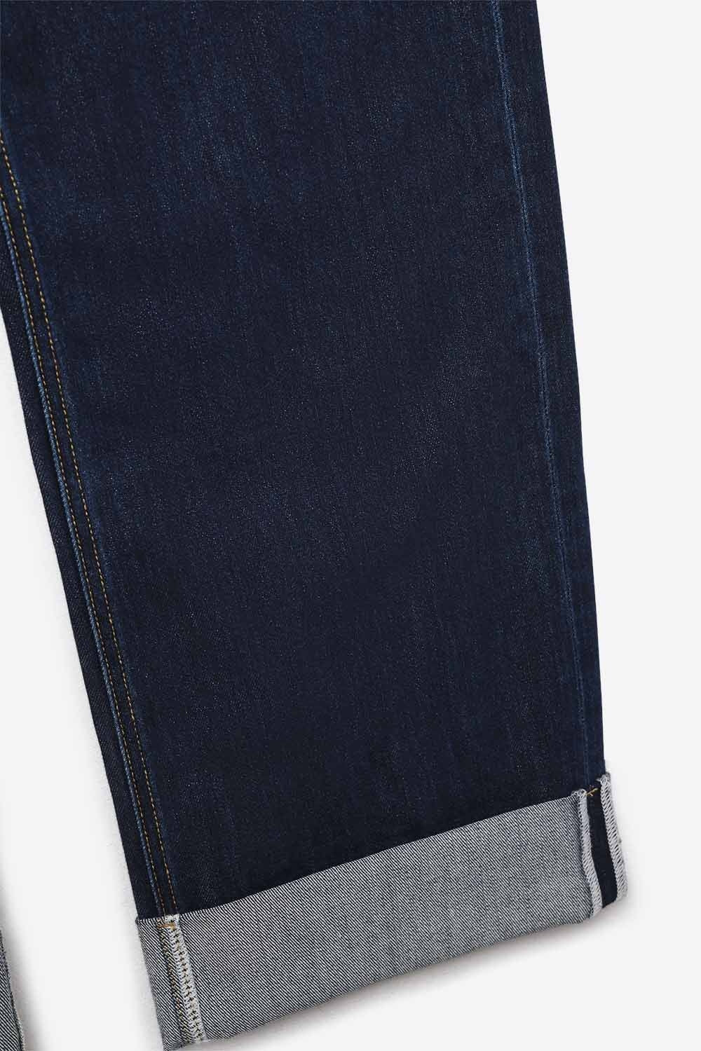 High-Waisted Dark Blue wide leg Jeans with Folded Hems