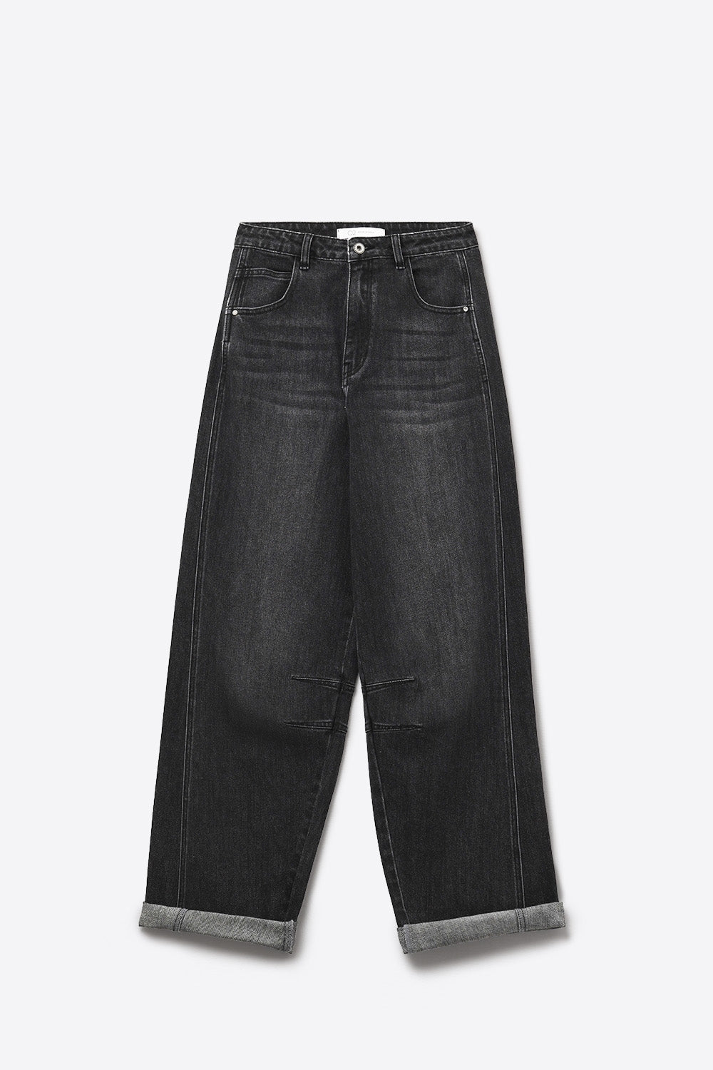 Washed Black Denim Barrel Jeans