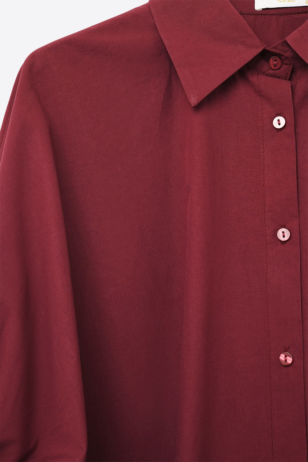 Burgundy Oversized Blouse with Short Sleeve