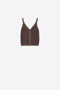 brown Knit Buttoned Crop Top