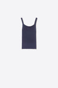 Navy Ribbed Knit Top with Wide Straps