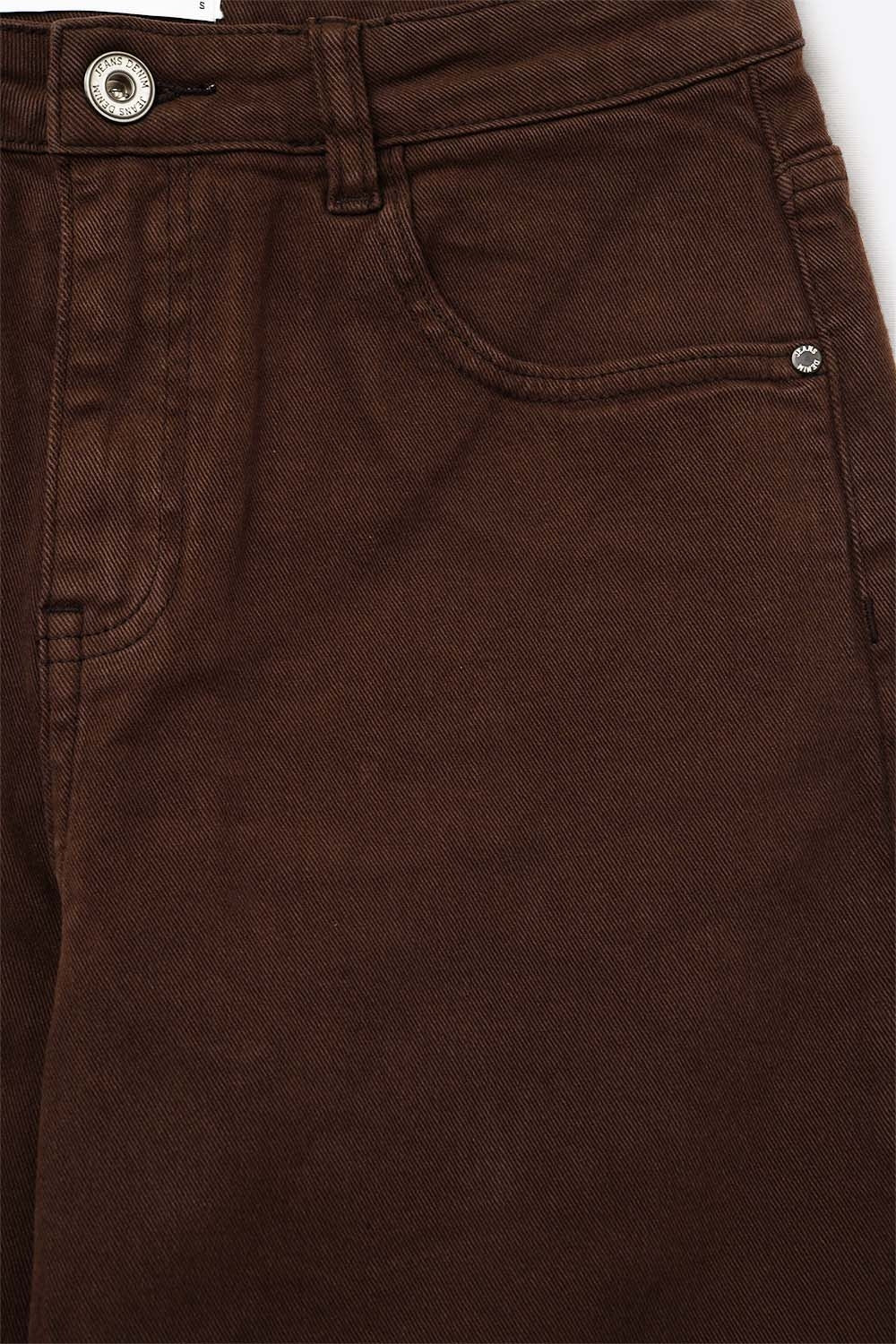 Cotton mid rise slouchy jean in chocolate brown