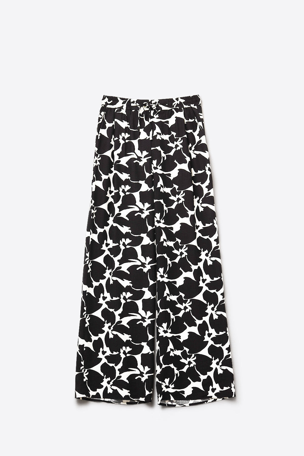 Hawaiian Floral Print Straight Pants in Black and White