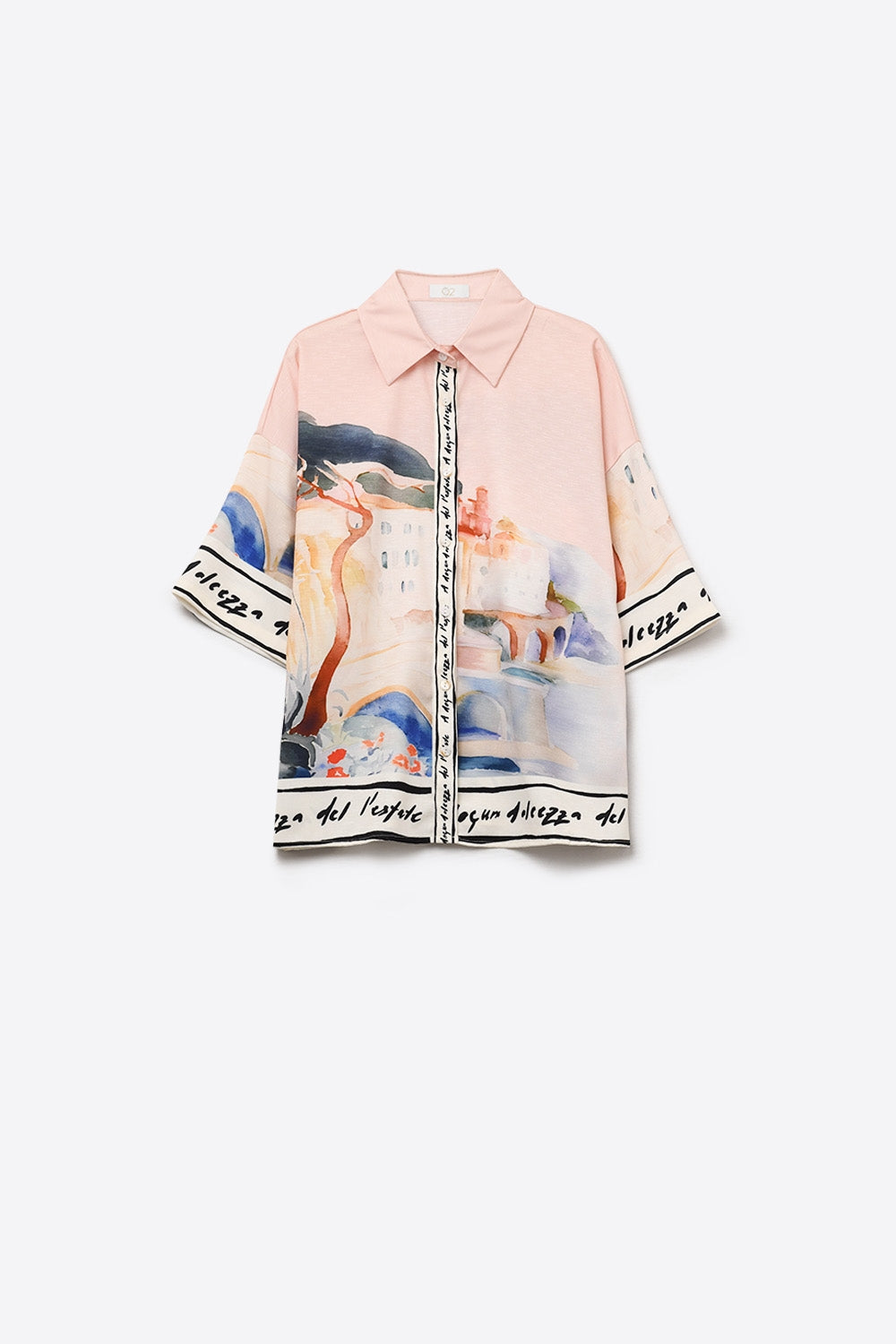 pink summer watercolor print shirt