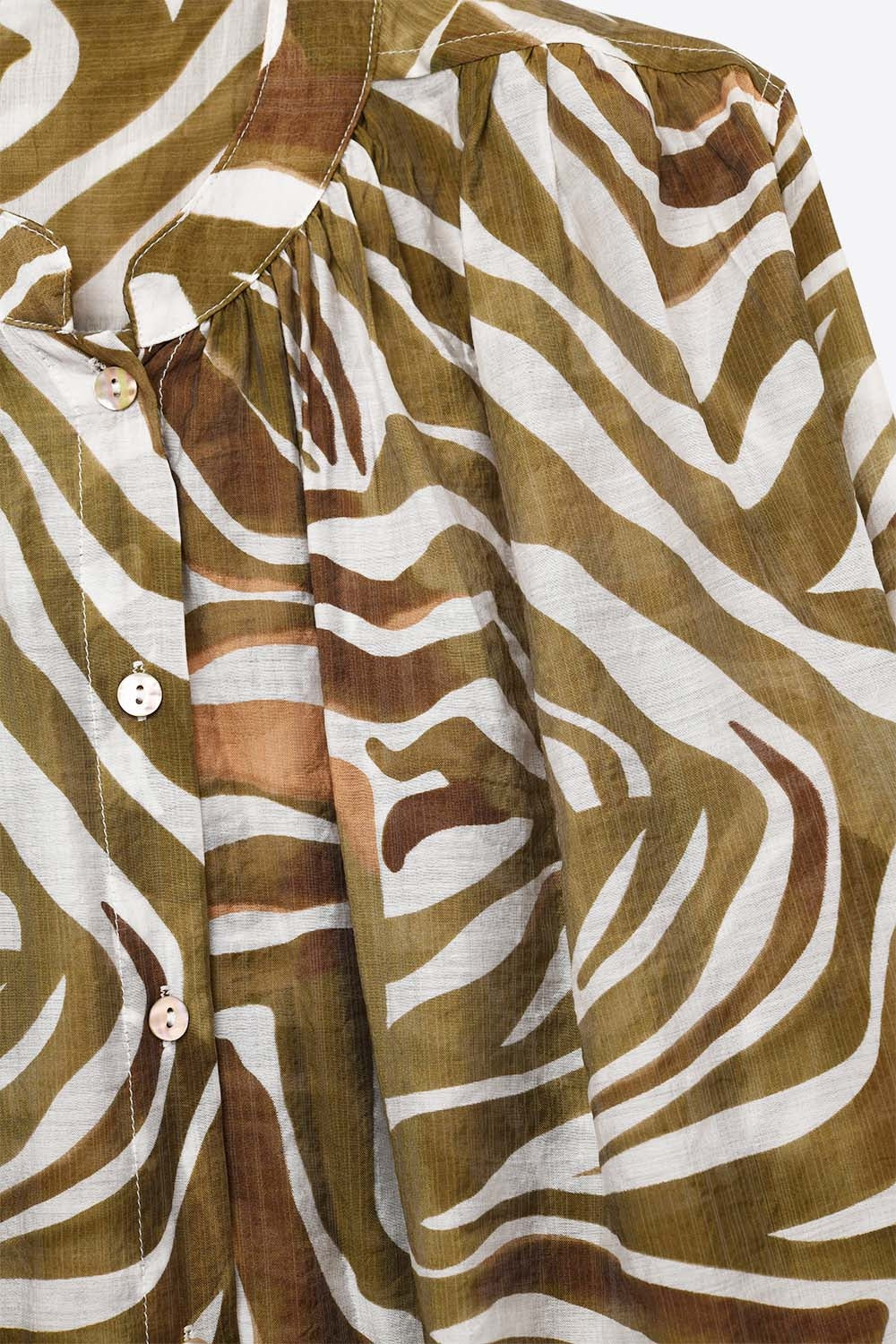 khaki zebra print flowy chiffon blouse