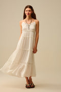 Tiered Maxi Dress with Lace Inserts in White