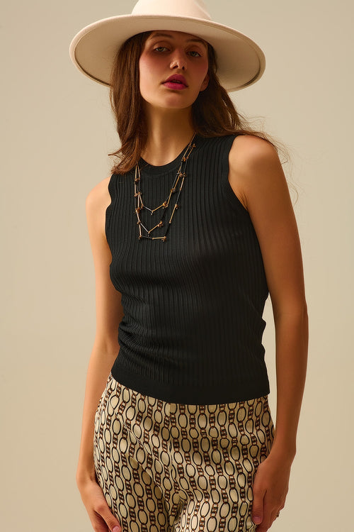 Black Sleeveless Ribbed Knit Top — view 1 of 4