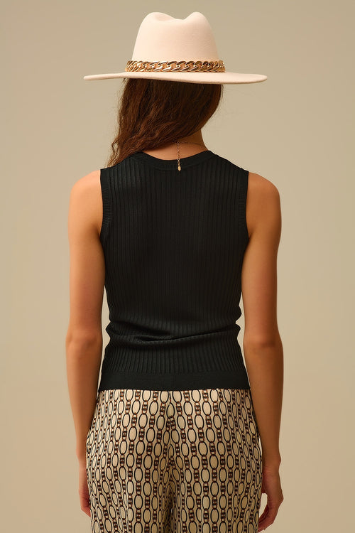 Black Sleeveless Ribbed Knit Top — view 2 of 4