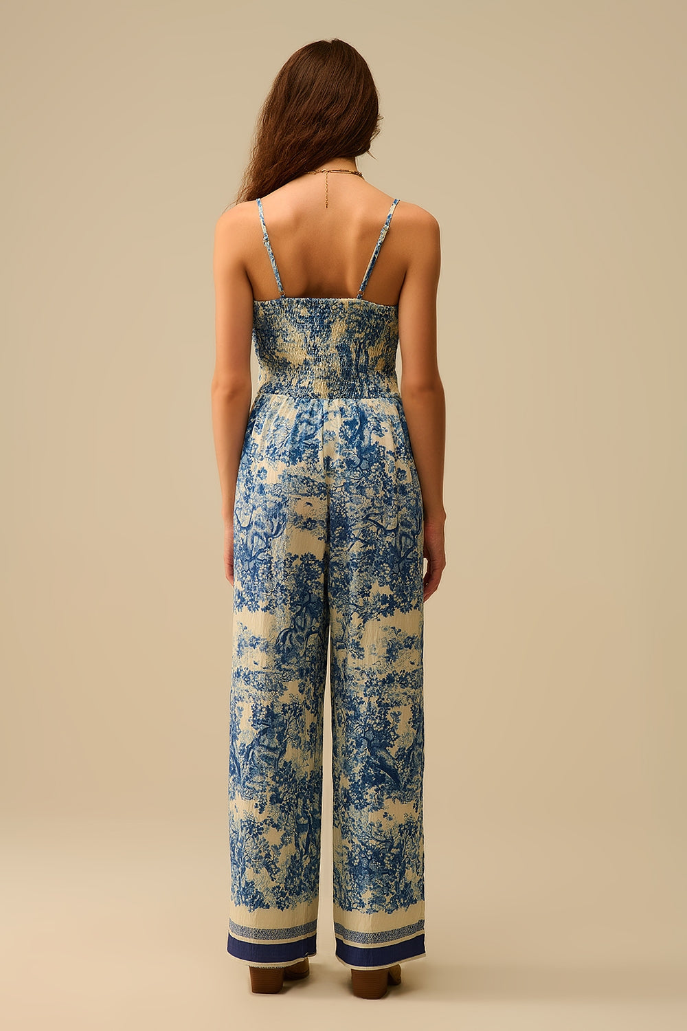 UNIKCOSA Toile de Jouy Print Jumpsuit with Thin Straps