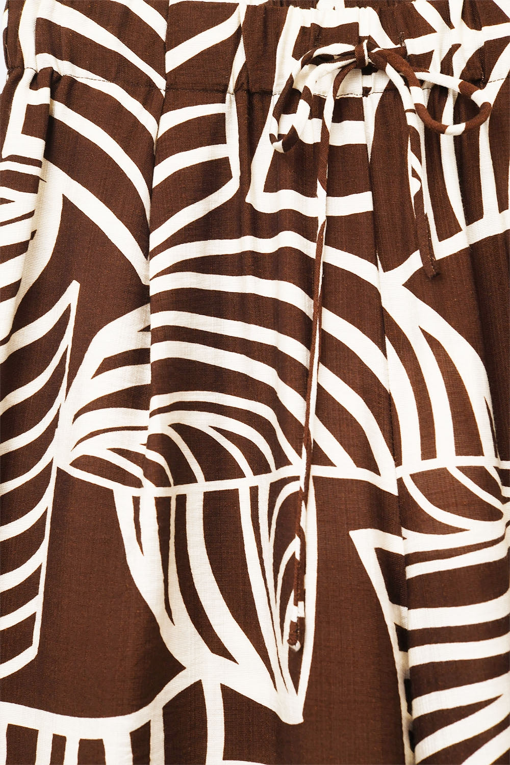 Brown Wide Leg Trousers with White Leaf Print