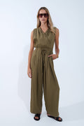UNIKCOSA draped olive jumpsuit in crinkled fabric