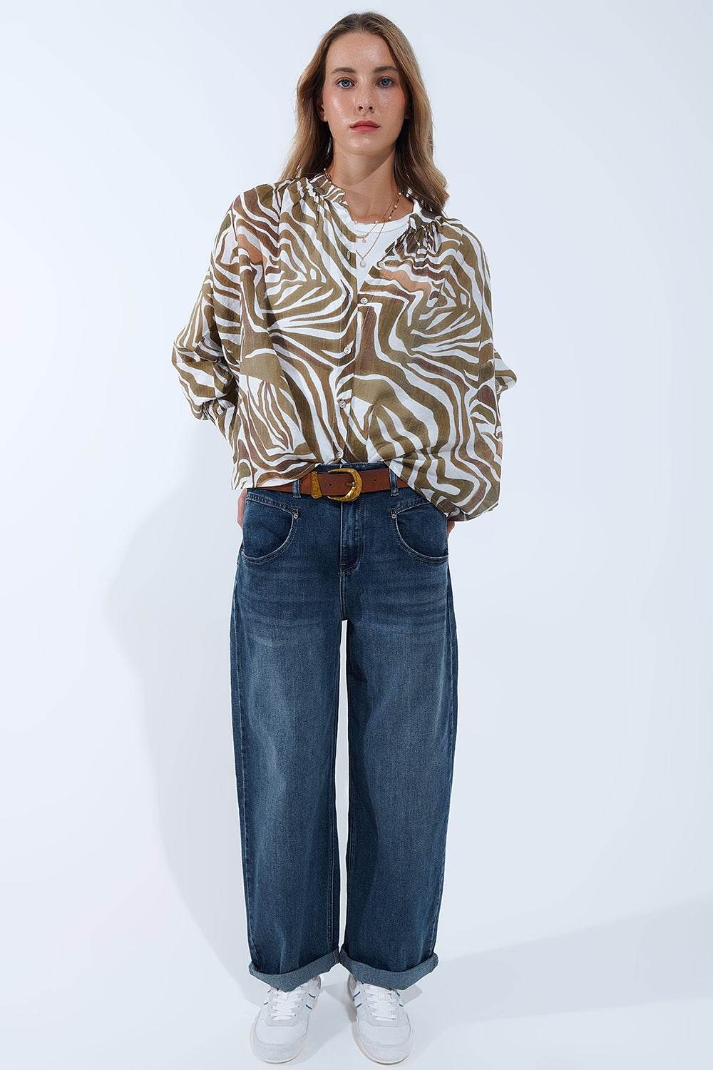 UNIKCOSA dark blue vintage-wash wide-leg jeans