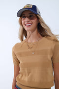Textured Stripe Knit Sweater in Camel