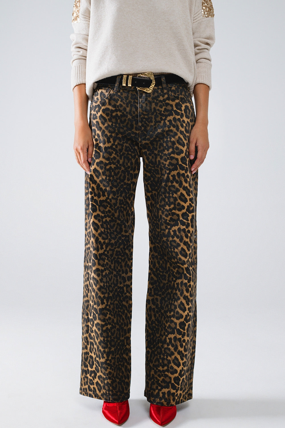 UNIKCOSA Leopard Print Straight Leg Jeans