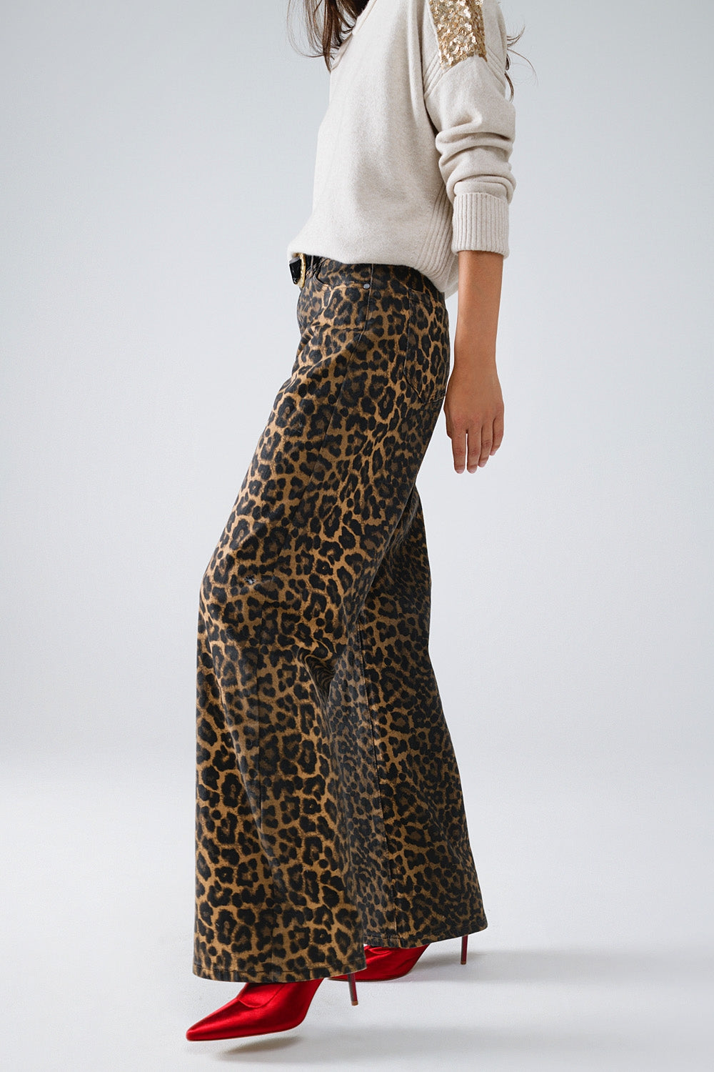 UNIKCOSA Leopard Print Straight Leg Jeans