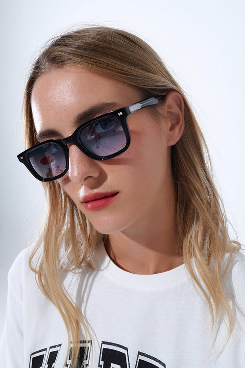 Black Square Sunglasses with Blue Gradient Lenses and metal side detail — view 1 of 5