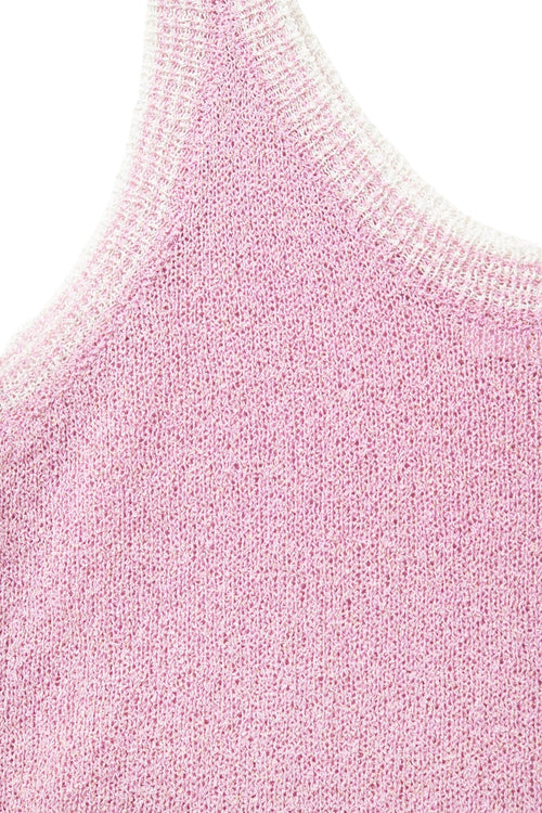 Baby Pink Knit Tank Top with White Trim